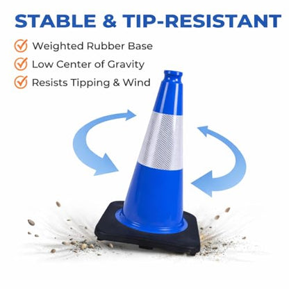 6 Pack Blue 18 Inch Black Base Traffic Cones for Vehicle Maneuvering Practice, Driving Training, Lane Marking & Safety Warning (6, Blue, 18 Inch) - color: Blue, size: 18 Inch