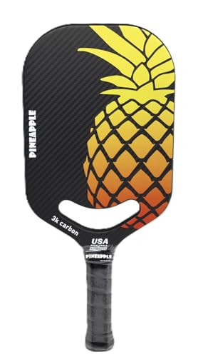Pickleball Paddle – Edgeless 3K Carbon Fiber Face, 16MM Honeycomb Core, Lightweight 8oz – Elongated Shape for Spin & Control – Pineapple Pickleball