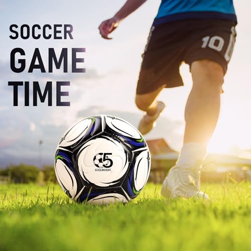 Soccer Ball Size 5 Size 4 with Pump Deflated, Official Size and Weight Long-Lasting Soccer Ball for Youth Teens Adult, Indoor Outdoor Training Practice Ball Games Sports Soccer Gifts with Mesh Bag