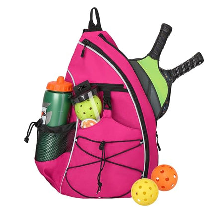 Goloni Pickleball Sling Bag for Men Women, Lightweight Pickleball Backpack with Fence Hook - color: Rose