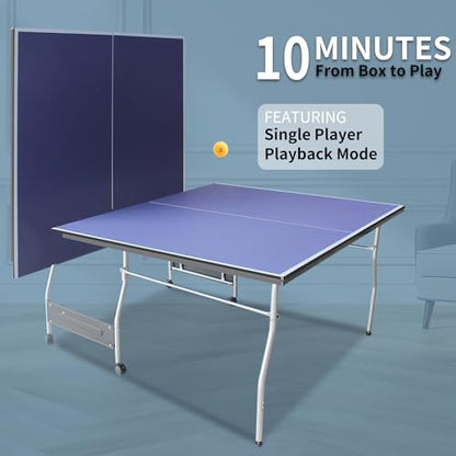 Table Tennis Table 4.5 FT / 6 FT / 8 FT / 9 FT Foldable Portable Ping Pong Table with 2 Table Tennis Paddles 3 Balls and Net for Indoor Outdoor Games