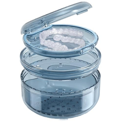 Denture Case Retainer Cleaning Case: 2 in 1 Retainer Case, No-Leak Denture Bath Box Cup, Complete Clean Care for Dentures, Clear Braces, Mouth Guard, Night Guard & Retainers - color: Blue