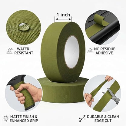 2 Rolls Magsaddle Gun Grip Tape, Non-Reflective, No Residue Goon Grip Tactical Tape for Pistol, Handgun, Rifle, Sports, Tool, Pull Up Bars, Handles, Bats, Rackets, Gym Equipment, Handrails - color: OD Green