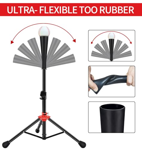 FDLS Baseball Batting tee for Adults and Youth Teens, Portable Tripod Stand Base Tee Easy Adjustable Height 26 to 39 inches for Hitting Training Practice, with 2 Rubber Tops & Carrying Bag