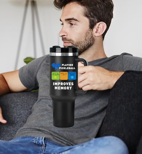 Pickleball Gifts for Pickleball Lovers, 40oz Pickleball Tumbler with Handle, Funny Christmas Gift Birthday Gifts for Pickleball Lovers, Pickleball Player, Pickleball Coach, Black