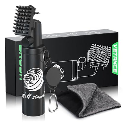 Vetance Pro Golf Club Cleaner Kit - Including New Designed Golf Club Brush, 3 Bottles of Cleaning Solution, Golf Towel,Effectively Remove Stubborn Stains and Rust. - color: Black+cleaning Bag