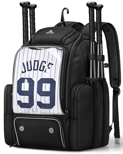 MATEIN PRO Youth Baseball Backpack for 4 Bats with Collapsible Shoes Compartment, Water-Resistant Large Boys Baseball Bat Bag with Clear Display Pocket & Insulated Beverage Pocket Holds Glove, Helmet - color: Black