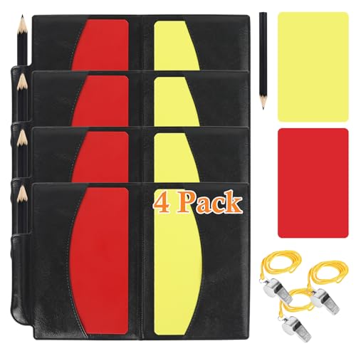 Soccer Referee Card Set, Red and Yellow Warning Cards with Record Paper, Pencil, Card Storage Wallet, Soccer Referee Kit for Football Matches, Training, Sports Games