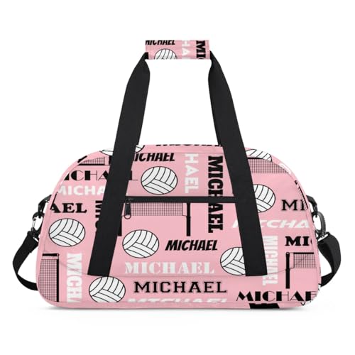 Custom Volleyball Gym Bag Duffel Bag for Women Men, Personalized Name Sport Bag Overnight Bags Customized Travel Weekender Bag, Pinks - color: Pinks