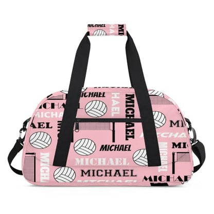 Custom Volleyball Gym Bag Duffel Bag for Women Men, Personalized Name Sport Bag Overnight Bags Customized Travel Weekender Bag, Pinks - color: Pinks