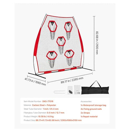 7 x 7 ft Football Trainer Throwing Net, Training Throwing Target Practice Net with 5 Target Pockets, Knotless Net Includes Straps and Portable Carry Case, Improve QB Throwing Accuracy, Red