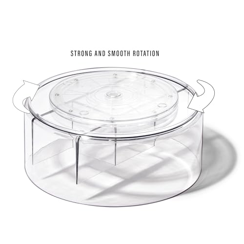 BINO Plastic Round Turntable Organizer with 5 Compartments - Clear | Spinning Divided Turntable Container | Rotating Organizer Storage for Bottle Condiments Fridge Kitchen Counter Pantry Bathroom