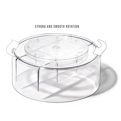 BINO Plastic Round Turntable Organizer with 5 Compartments - Clear | Spinning Divided Turntable Container | Rotating Organizer Storage for Bottle Condiments Fridge Kitchen Counter Pantry Bathroom