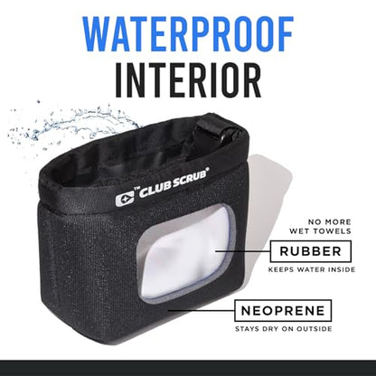 Club Scrub Golf Club and Golf Ball Cleaning Bag, Waterproof Clean Face Technology Liner, Detachable Clip, Machine Washable, Cleans Club Grooves, Dry Exterior (Neoprene or Microfiber Option Available) - color: Black, style: Neoprene