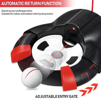 Golf Automatic Putting Ball Return Cup - Auto Returning Golf Cup Training Aid for Indoor/Outdoor Practice with a red Guide line
