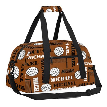Custom Volleyball Gym Bag Duffel Bag for Women Men, Personalized Name Sport Bag Overnight Bags Customized Travel Weekender Bag, Brown - color: Brown
