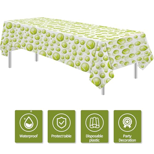 Tennis Party Tablecloth Decorations for Birthday Baby Shower - Disposable Sports Ball Tennis Birthday Party Supplies Table Cover - 3 Pack (54in x 108in)