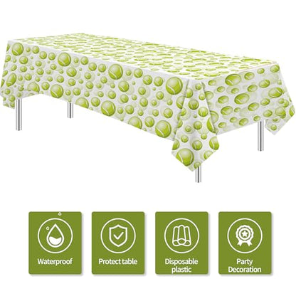 Tennis Party Tablecloth Decorations for Birthday Baby Shower - Disposable Sports Ball Tennis Birthday Party Supplies Table Cover - 3 Pack (54in x 108in)