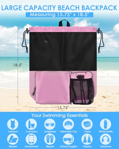 BROTOU Swim Bag Beach Backpack with Wet Pocket Mesh Drawstring Bags for Swimming, Gym - color: Pink