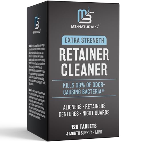 Retainer Cleanser Tablets Invisalign Cleaner, Removes Odors Discoloration Stains and Plaque 4 Month Supply Denture Cleansers Retainers Mouth Guards Denture Bath Mint by M3 - size: 120 Count