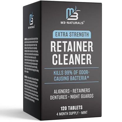 Retainer Cleanser Tablets Invisalign Cleaner, Removes Odors Discoloration Stains and Plaque 4 Month Supply Denture Cleansers Retainers Mouth Guards Denture Bath Mint by M3 - size: 120 Count