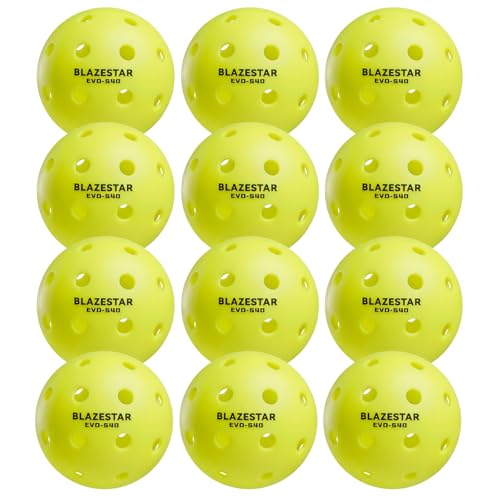 X Blazestar Pickleball Balls 12 Pack, 40 Holes Outdoor Pickleball, 1 Piece Rotation Molding，USAPA Standard