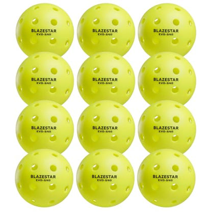 X Blazestar Pickleball Balls 12 Pack, 40 Holes Outdoor Pickleball, 1 Piece Rotation Molding，USAPA Standard