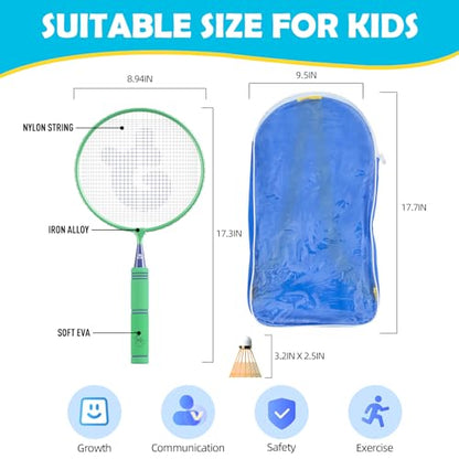 Kids Badminton Rackets Set with Soft Grip, Oversize & Lightweight Shuttlecocks Racquet with Carry Bag for Children Youth, 2 Player Sport Game for Indoor Outdoor Backyard