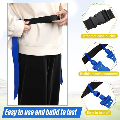 Wettarn 10/16 Player Flag Football Belts Adjustable Flag Football Set with Cones Bag for Youth Adults Kids Training Sport - color: Blue, Yellow