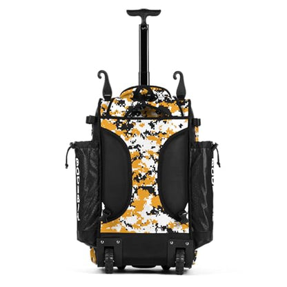 Boombah Catchers Superpack Hybrid Rolling Digital Camo Bat Bag - Multiple Colors - Wheeled & Backpack Version - color: Black/Gold