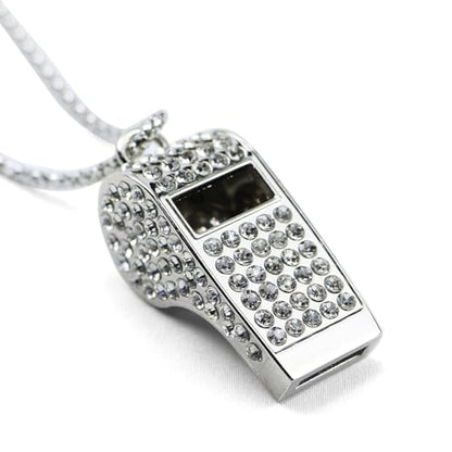 Metal Rhinestone Lanyard Whistle Bling Crystal Loud Sound with Chain Whistle for Coaches, Referee, Teachers, Police, Lifeguard, Emergency, Sports, Adults (Silver)