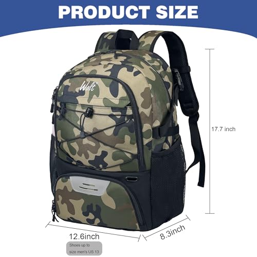 WOLT Basketball Backpack Large Sports Bag with Separate Ball Holder & Shoes Compartment, Best for Basketball, Soccer,Gym - color: camo green