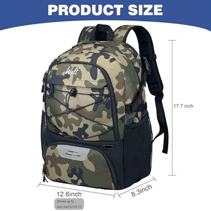 WOLT Basketball Backpack Large Sports Bag with Separate Ball Holder & Shoes Compartment, Best for Basketball, Soccer,Gym - color: camo green