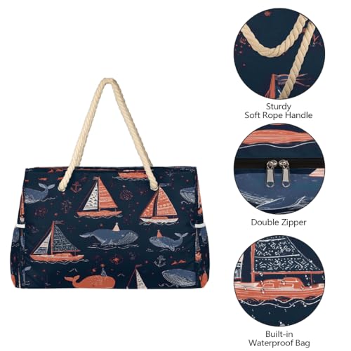 Beach Bag Waterproof Sand-proof Canvas Tote Lightweight Shoulder Bag Suitable for Family outdoor travel - color: B8