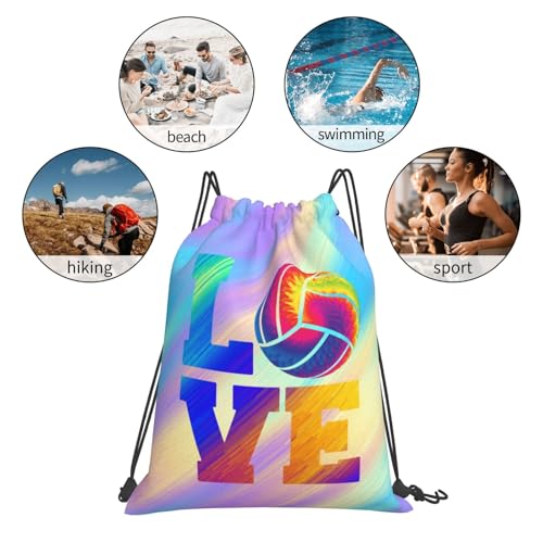 Love Volleyball Unisex Drawstring Backpack Bag Sport Gym Travel Swim Sackpack