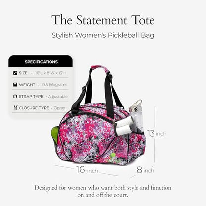 Pik’le’Ball Sport Premium Women's Pickleball Bag – Stylish and Versatile Sports Bag with Water Bottle Holder, Padded Paddle Pocket, and Spacious Design (fits 2+ Paddles!) - color: Pink Dot