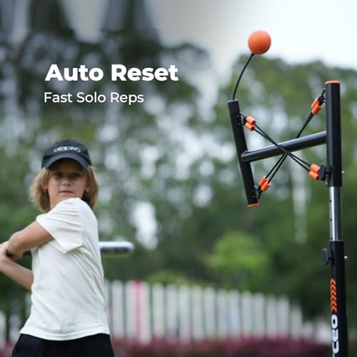 Youth Baseball Swing Trainer, Adjustable Height Batting Trainer with Auto Reset, High-Density Feedback Ball, Easy Setup Baseball Training Equipment for Kids Backyard Hitting Practice