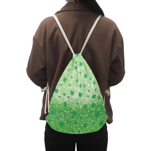 Mumeson St. Patrick's Day Leaves Gym Bag Drawstring Bag Small Shoulder Bag Women Crossbody Bag Backpack with Strap - color: St. Patrick's Day Leaves Pattern