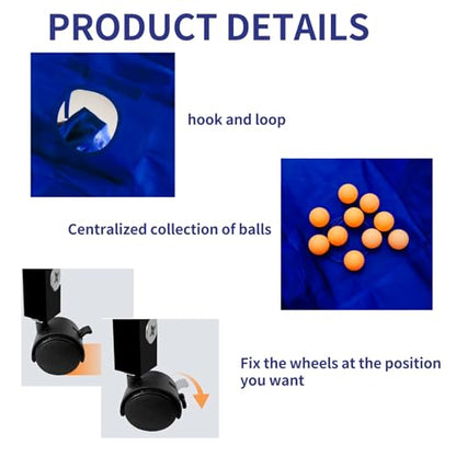 Extra Wide Table Tennis Ball Catch Net, Floor Standing Practice Net with Wheels, Durable Ball Recycling Collector for Multi-Ball Training, Table Tennis Accessories & Serve Practice