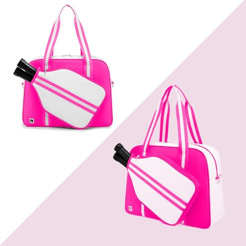 ROYALFAIR Pickleball Tote Bag for Women Men Large Capacity with Paddle Cover Pocket and Adjustable Shoulder strap - color: Pink