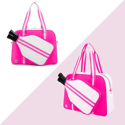 ROYALFAIR Pickleball Tote Bag for Women Men Large Capacity with Paddle Cover Pocket and Adjustable Shoulder strap - color: Pink