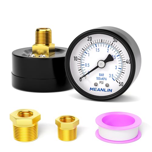 0-50Psi 2" DIAL FACE 1/4" NPT Well Pump Pressure Gauge, with 1/2" NPT and 3/8" NPT Hex Bushing, 3-2-3% Accuracy, Center Back Mount - size: 0-50Psi, style: 1/4"NPT Back Mount