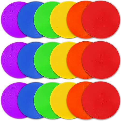 Poly Spot Markers 9 inch 18 Pcs Non-Slip Rubber Agility Markers Flat Field Cones Floor Dots for Football, Soccer, Basketball Training Markers, School Exercise Drills, Social Distancing, Dance Practice