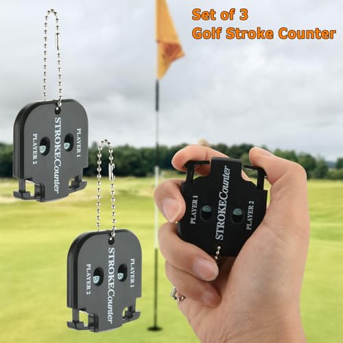 Cosmos 3 Pcs Mini Golf Stroke & Score Counter Golf Scorekeeper Clicker, 2-in-1 Dual Player Tracking Accessories Attachment to Club Bags for Golfer Game Practice & Training Shot Stroke Counting