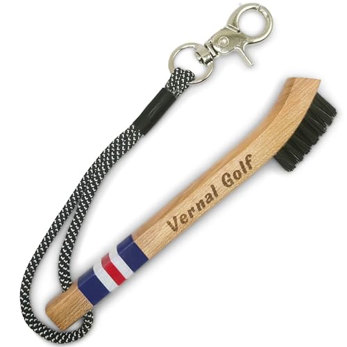 Golf Brush Made from Hickory Wood, Golf Club Groove Cleaner with Secure Clip Attachment for Bags and Carts - Golf Gifts for Men - color: Red and Blue