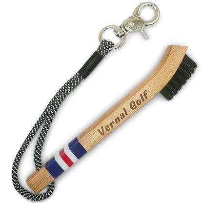 Golf Brush Made from Hickory Wood, Golf Club Groove Cleaner with Secure Clip Attachment for Bags and Carts - Golf Gifts for Men - color: Red and Blue