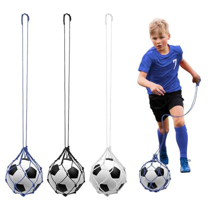 3Pcs Soccer Kick Trainer, Football Kick Throw Solo Practice Training Aid, Adjustable Locked Net Soccer Ball Bungee Elastic Trainer Net Soccer Juggling Trainer Fits Ball Size 3 4 5