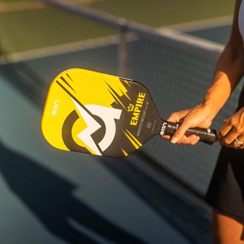 A11N SPORTS Empire Thermoformed Edgeless Pickleball Paddle | Carbon Fiber Face with SuperGrit Texture for Ultimate Spin | Longer Handle for Double-Handed Backhand - style: PowerMax丨Yellow