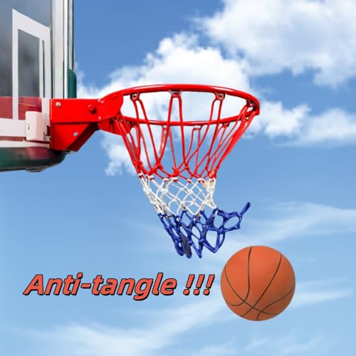 2 Pack Heavy Duty Basketball Net Replacement,2025 Upgrade Heavy Duty Basketball Net, All Weather Anti Whip,12 Loops Fits Standard Indoor or Outdoor Rims - color: White+White&Red&Blue