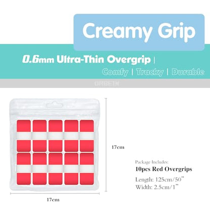 10pcs Tennis Grip Tape - Tennis Overgrip for Tennis Racquet - Tennis Racket Grip Tape - Pickleball Paddle Grip Tape - color: red